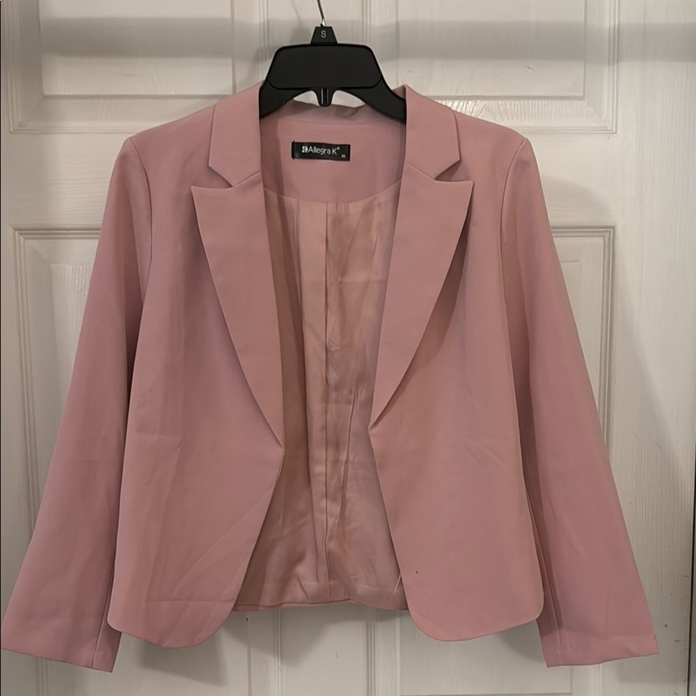 Allegra K Pink Blazer Tailored Suit Jacket